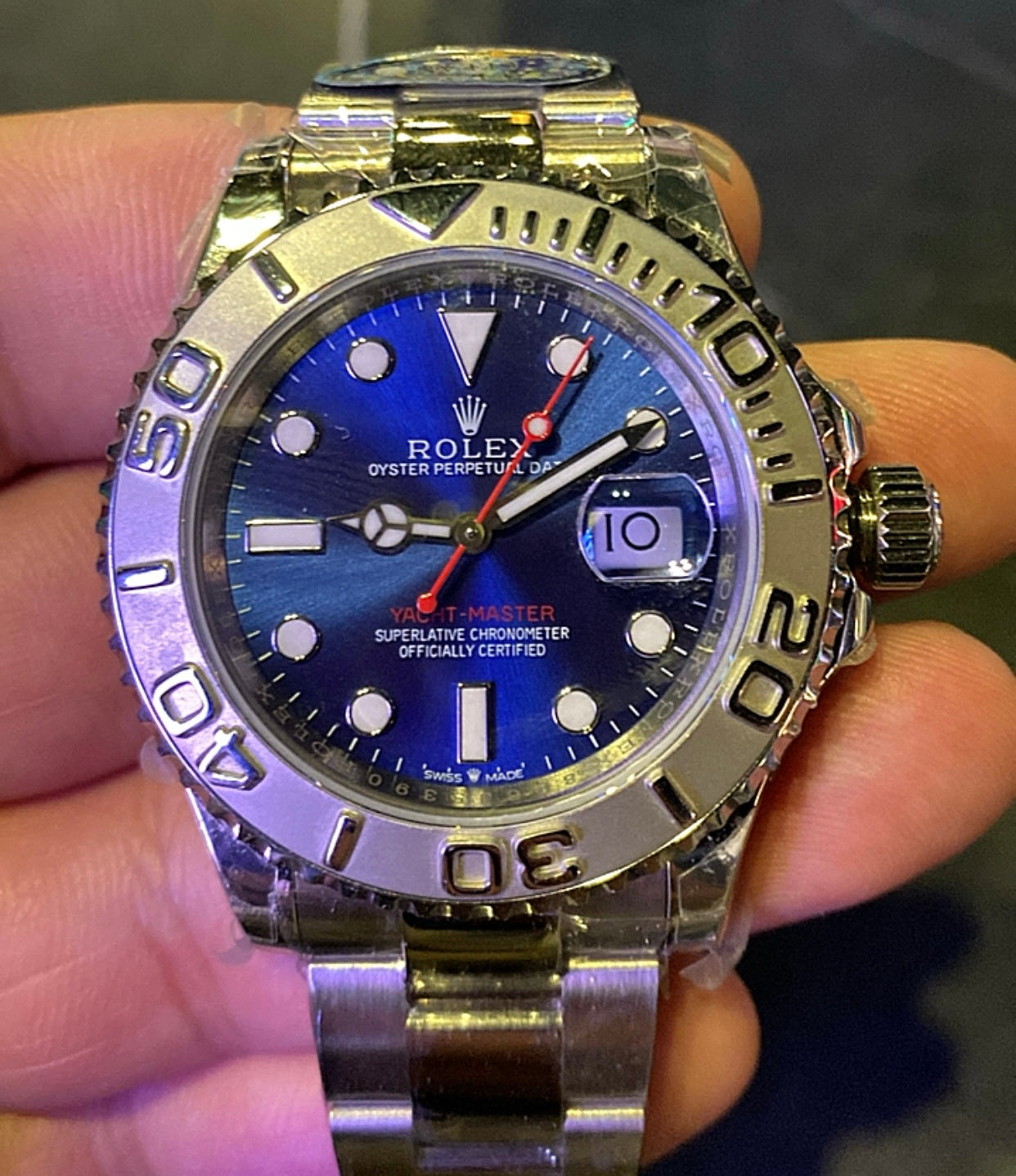 رولكس ياخت ماستر ون مينا ازرق بيزل تيتانيوم- كلين طبق الأصل ماكينة سويسري حبة واحدة