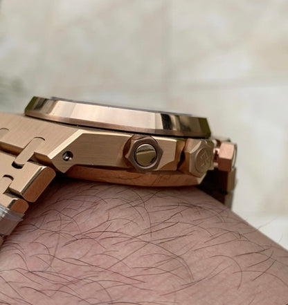 AP Chronograph- اي بي كلين روز جولد طبق الاصل تعقيدة الماكينة كرونو مطابقة للاصلية