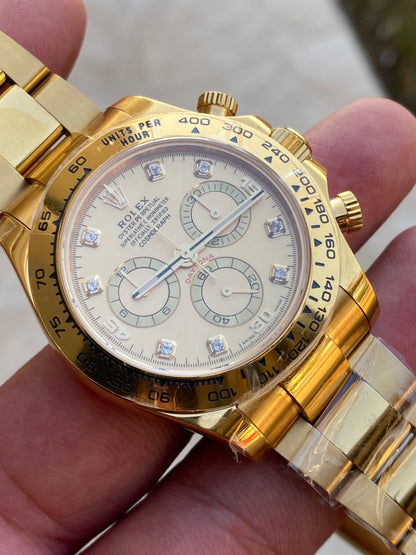 رولكس دايتونا يالو جولد ذهب اصفر مينا ذهبي ارقام الماس - كلين طبق ال- ماكينة سويسري كوزموجراف طبق الاصل