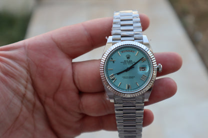 رولكس داي ديت بلاتينيم مينا ايس بلو - الساعة مطابقة بشكل مو طبيعي  (السعر بالاردني 2000 دينار واصلة لعمان)