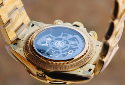 Rolex Daytona Yellow Gold Ruby - رولكس دايتونا ذهب اصفر ياقوت اخضر طبق الأصل ماكينة سويسري نادرة جداً