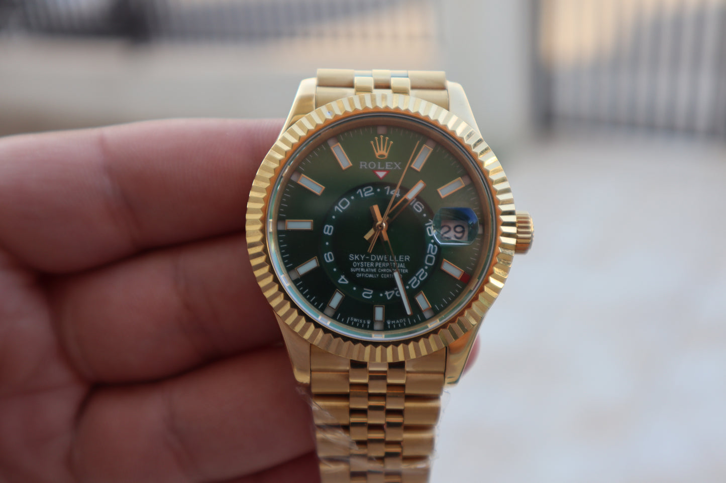 رولكس سكاي دويلر جوبلي فول جولد مينا اخضر - كلين اعلى كوالتي