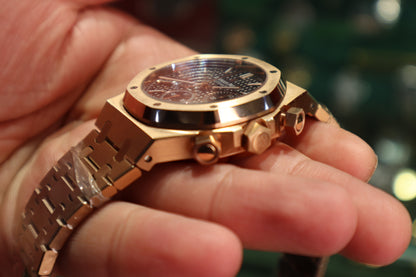 AR ROYAL OAK CHRONOGRAPH - اي بي كرونوجراف روز جولد -  حبة نادرة جدا جدا