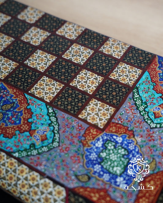 طاولي + شطرنج  زخرفة سوداء راقية صناعة يدوية - جنطة جلد فاخرة السعر بدون احجار شطرنج ٥٥٠ الف ومع احجار شطرنج ٦٥٠ الف