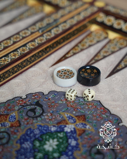 طاولي + شطرنج  زخرفة سوداء راقية صناعة يدوية - جنطة جلد فاخرة السعر بدون احجار شطرنج ٥٥٠ الف ومع احجار شطرنج ٦٥٠ الف