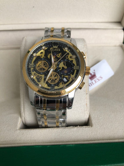 OLEVS WATCH 2  :   ساعة اوليفز فضي ذهبي
