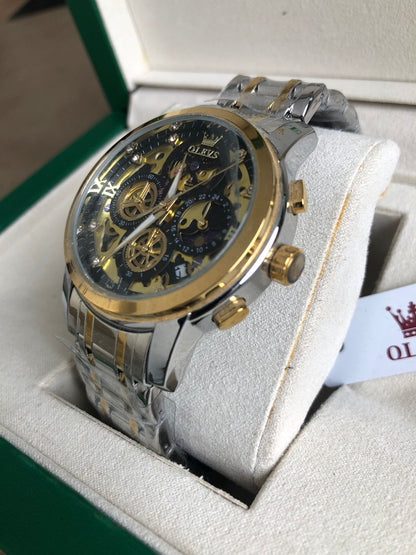 OLEVS WATCH 2  :   ساعة اوليفز فضي ذهبي