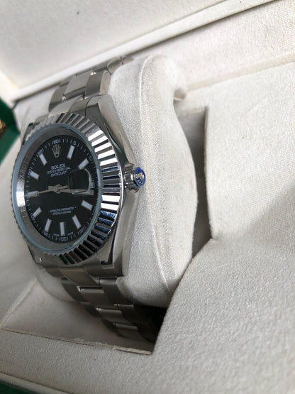 ROLEX WATCH : ساعة رولكس دايت جست اسود فضي