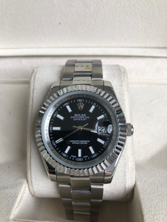 ROLEX WATCH : ساعة رولكس دايت جست اسود فضي