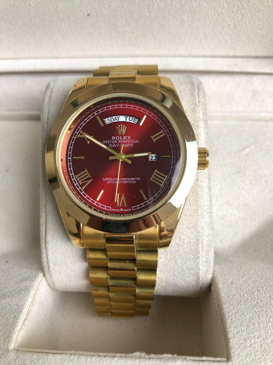 ROLEX WATCH : ساعة رولكس داي ديت احمر ذهبي