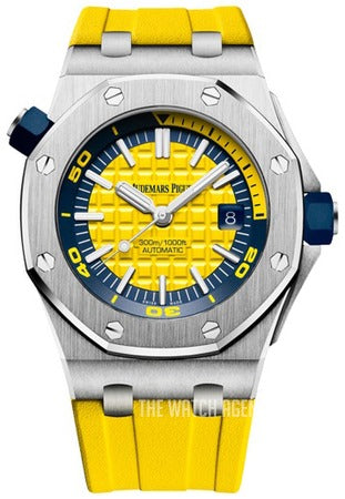 السعر بالأردني 400 دينار - AP offshore 42 mm  - اوف شور كلون طبق الأصل - قطعة واحدةا لون فسفور ستراب راب اصفر