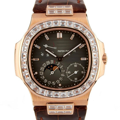 ‏patek philippe 5712 - تطابق ١٠٠٪؜ ماكينة سويسري ذهب وردي عيار ١٨ طلاء بنفس درجة الباتيك جلد طبيعي  حجر زركيون مطابق للالماس