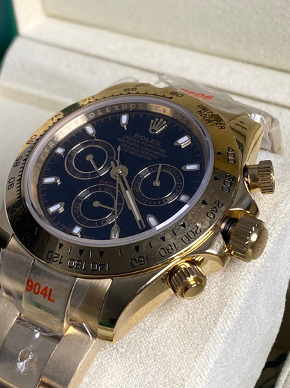 40 mm رولكس دايتونا ذهب أصفر مينا أسود