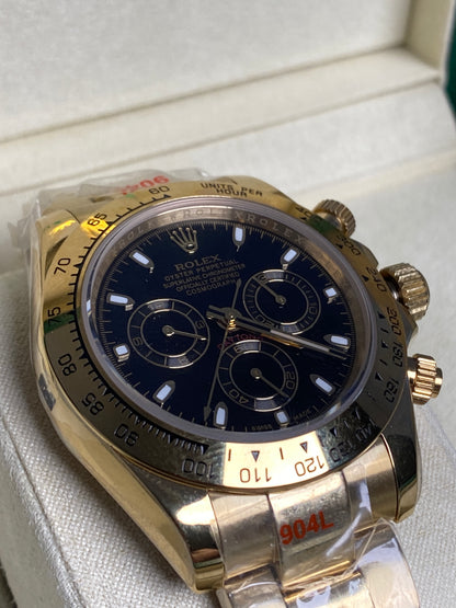 40 mm رولكس دايتونا ذهب أصفر مينا أسود