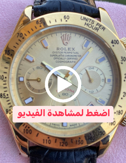 رولكس دايتونا ذهبي جلد آسود - صناعه ماليزيه ماستر كواليتي