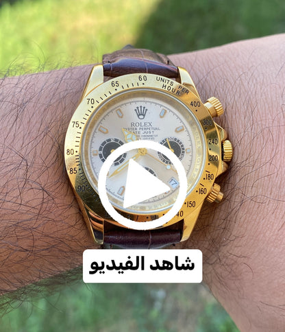 رولكس دايتونا ذهبي جلد خمري - صناعه ماليزيه ماستر كواليتي